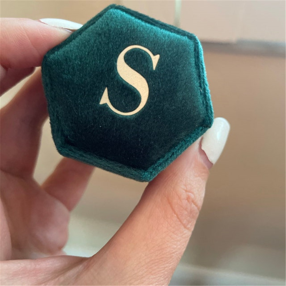 Green Hexagon Velvet Ring Box  - Monogram Custom Case review and price