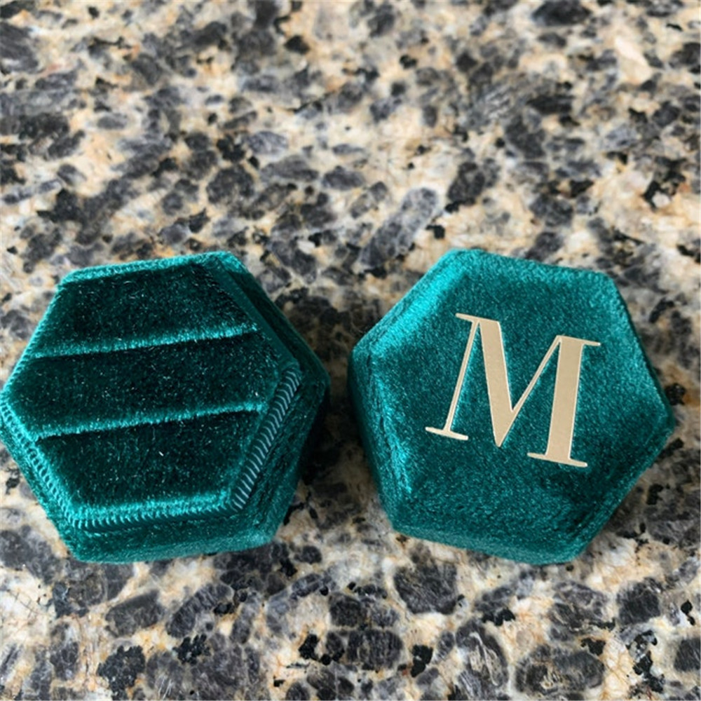 Green Hexagon Velvet Ring Box  - Monogram Custom Case review and price
