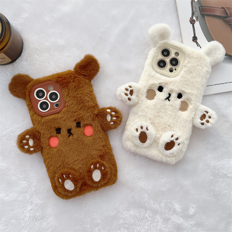 Korean 3D Cartoon Bear Fluffy  - Phone Cases Leather review and price