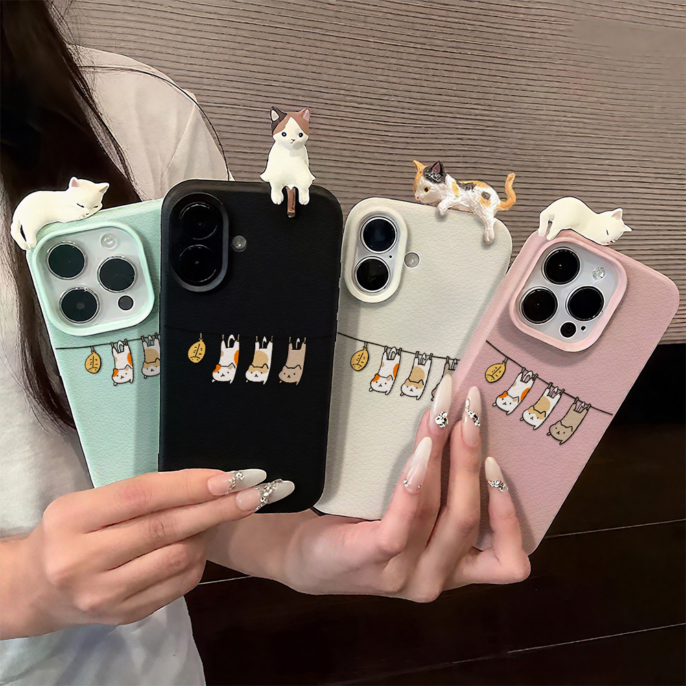3D Cute Cartoon Cat Leather Ca - Phone Cases Leather review and price