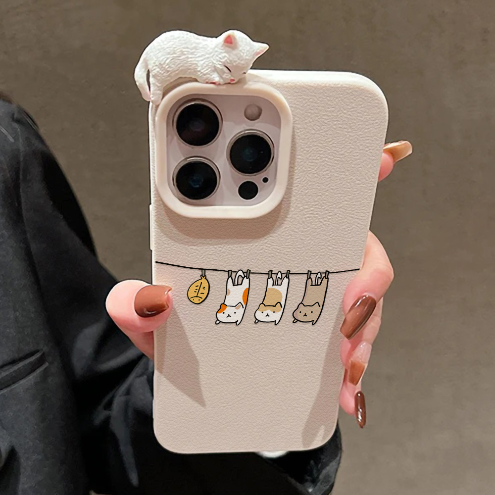 3D Cute Cartoon Cat Leather Ca - Phone Cases Leather review and price
