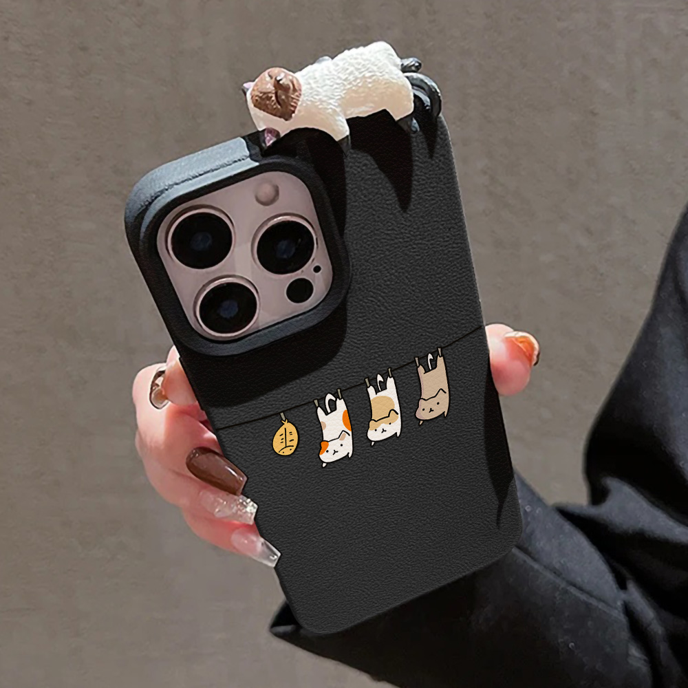 3D Cute Cartoon Cat Leather Ca - Phone Cases Leather review and price